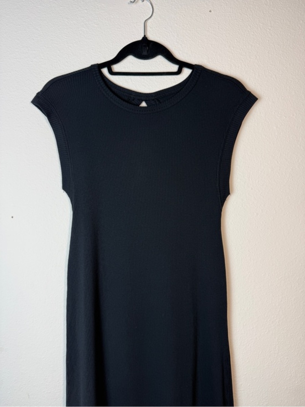 NWT Anthropologie Daily Practice Black Ribbed Maxi Dress L Open Back Casual